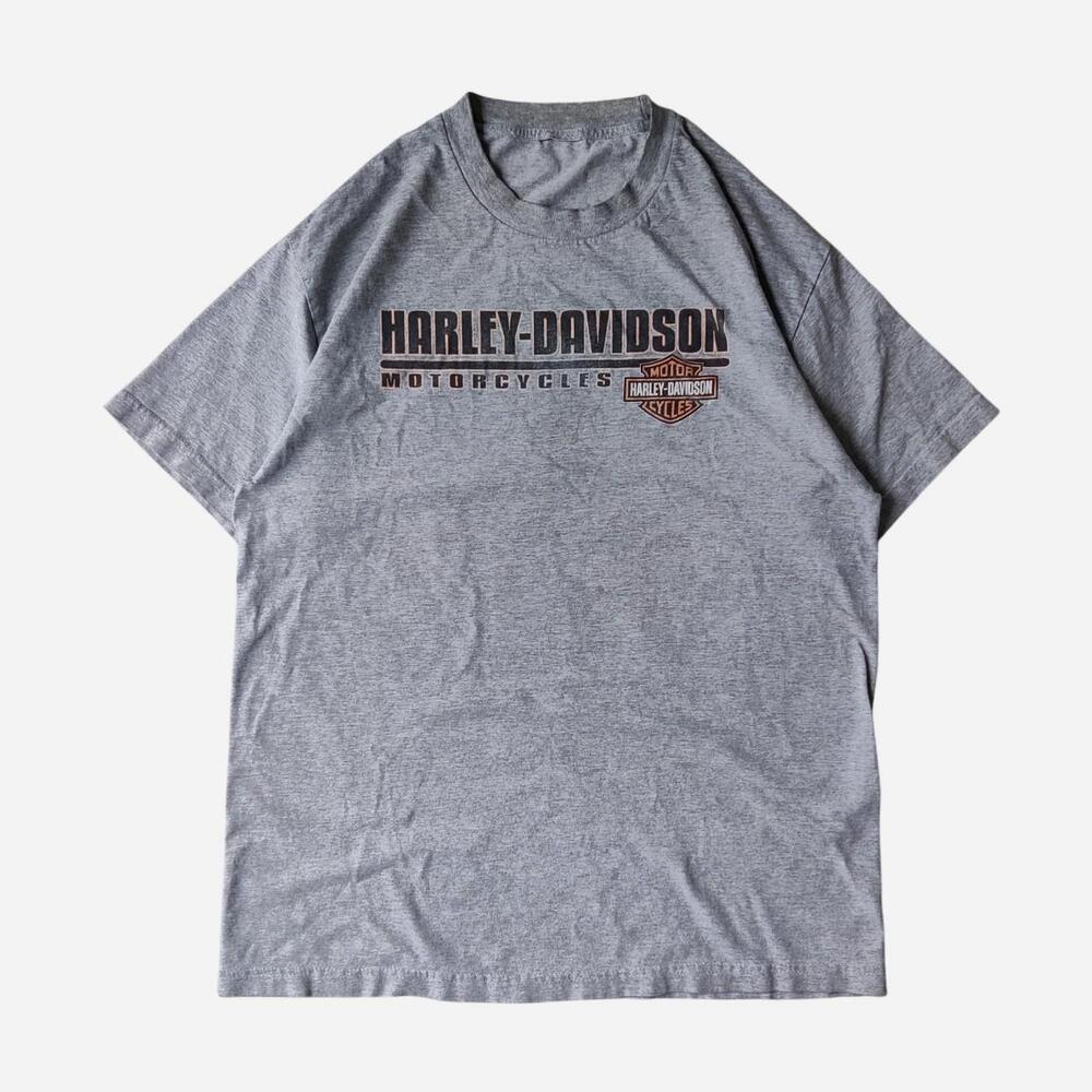 Harley Davidson gray t-shirt with graphic featuring 'GEORGE DALTON' and 'HARLEY-